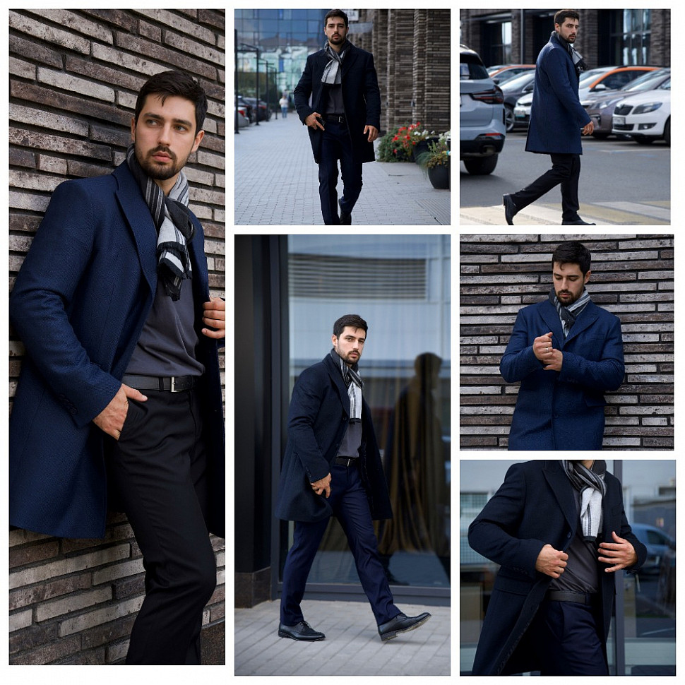 Мужское демисезонное пальто в синем цвете