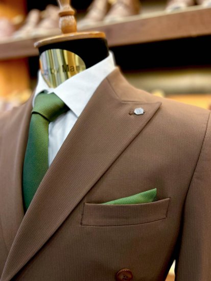 Костюм MAZALTOVMAN 2-ка Двубортный Premium Коричневый в полоску