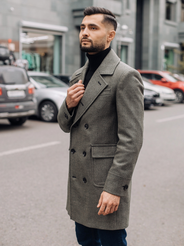 Пальто MAZALTOVMAN Серое фактурное двубортное