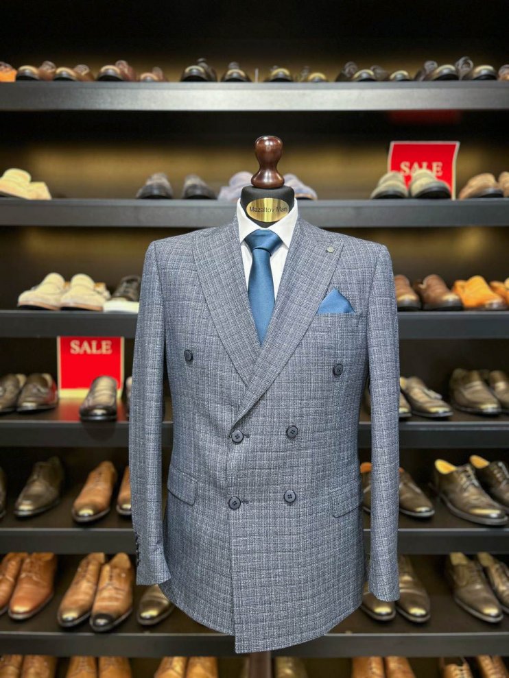 Костюм MAZALTOVMAN 2-ка двубортный Premium Синий в микроклетку