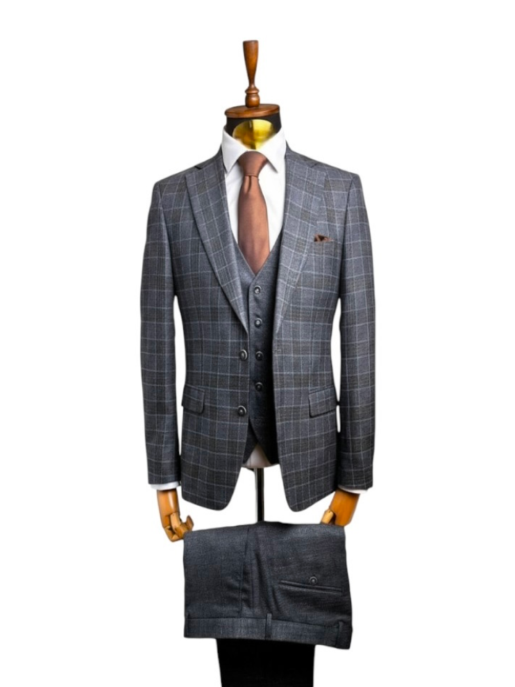 Костюм MAZALTOVMAN 3-ка Premium Синий фактурный в клетку