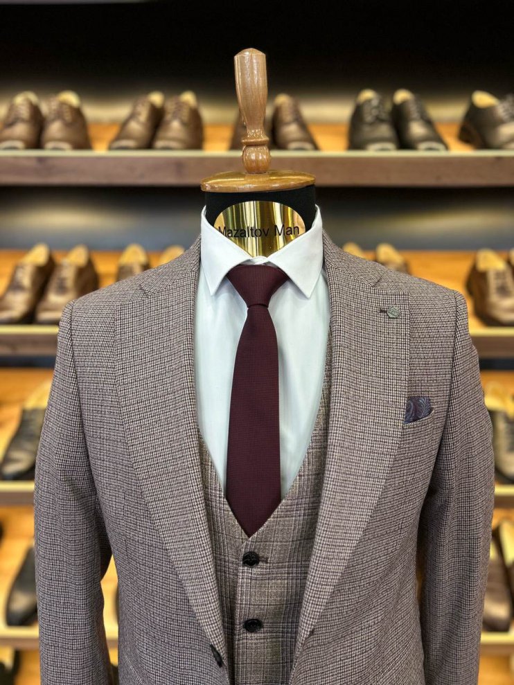 Костюм MAZALTOVMAN 3-ка Premium Бордовый в клетку