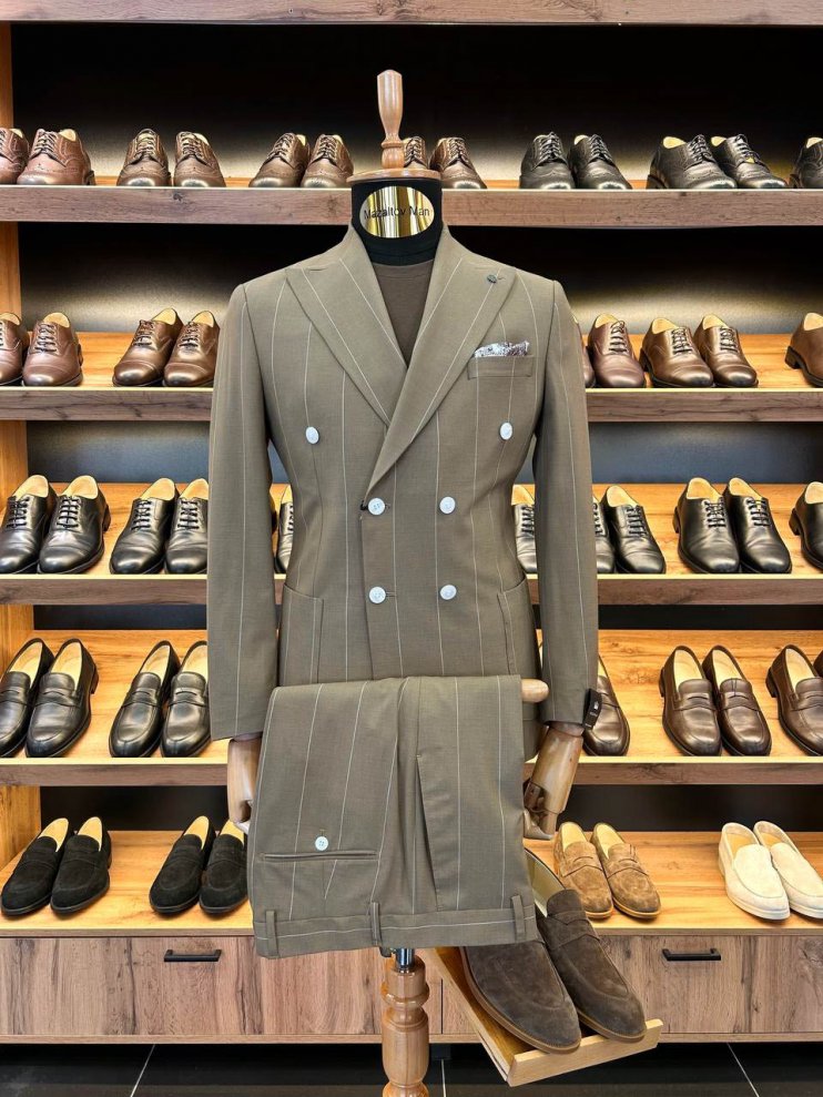 Костюм MAZALTOVMAN 2-ка Двубортный Premium Темно-бежевый в полоску