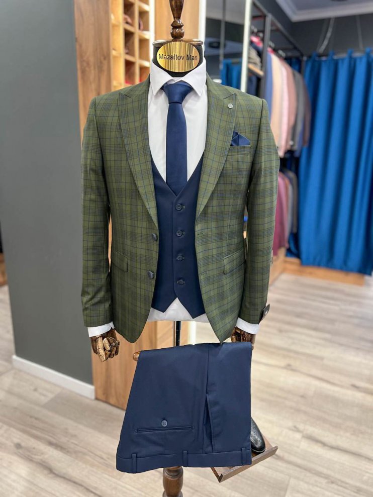 Костюм MAZALTOVMAN 3-ка Premium Зеленый в клетку комбинированный