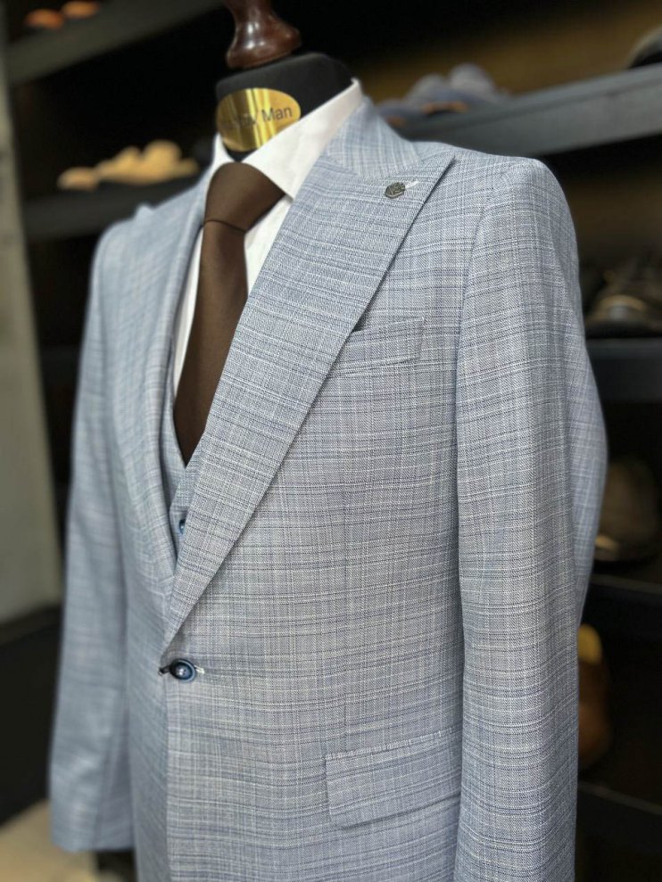 Костюм MAZALTOVMAN 3-ка Premium Голубой в микроклетку