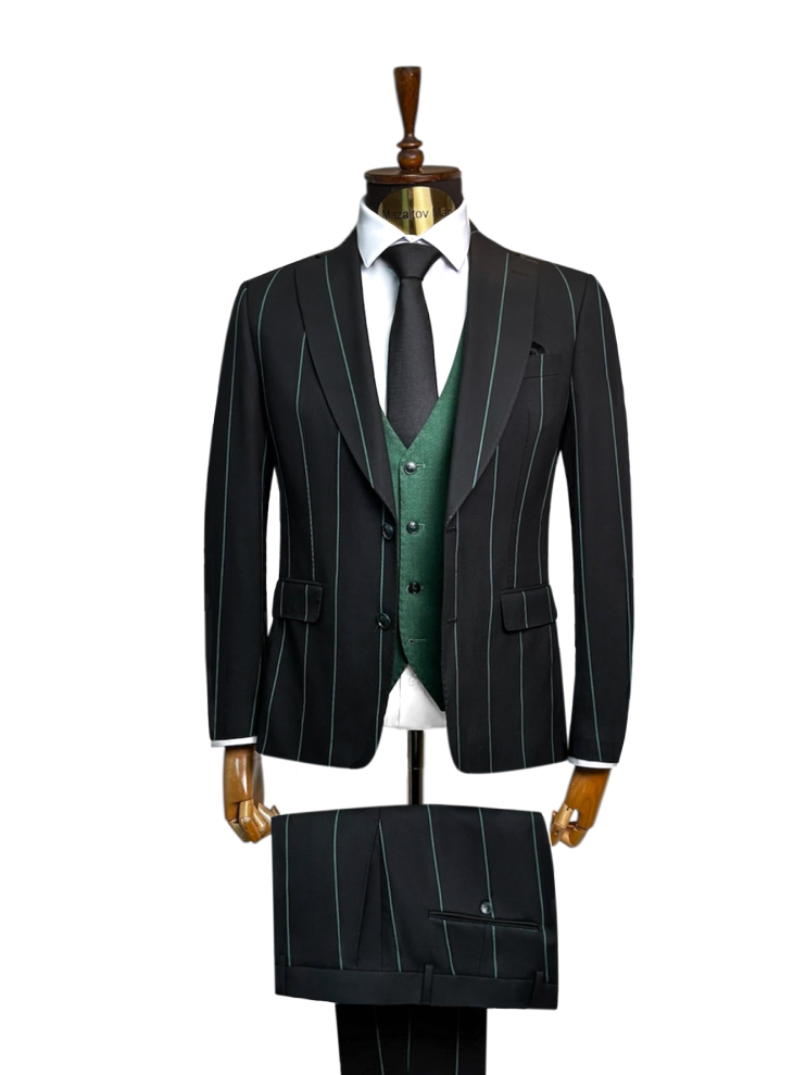 Костюм MAZALTOVMAN 3-ка Premium Черный в зеленую полоску