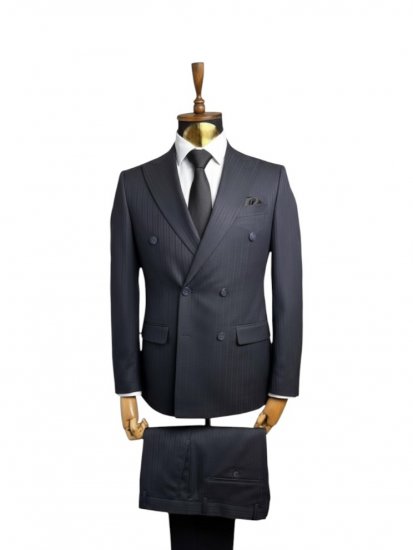 Костюм MAZALTOVMAN 2-ка двубортный Premium Темно-синий в полоску