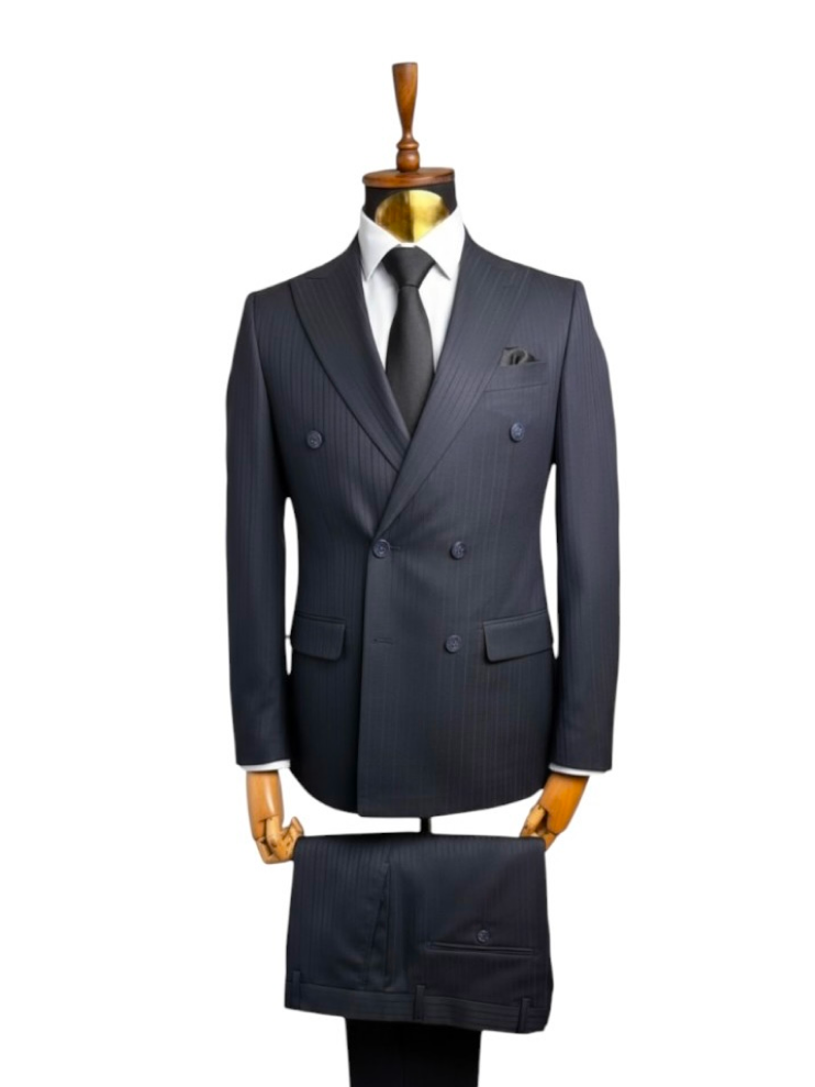 Костюм MAZALTOVMAN 2-ка двубортный Premium Темно-синий в полоску