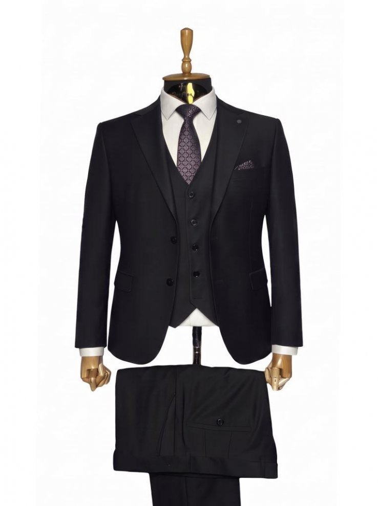 Мужской шерстяной костюм тройка черного цвета