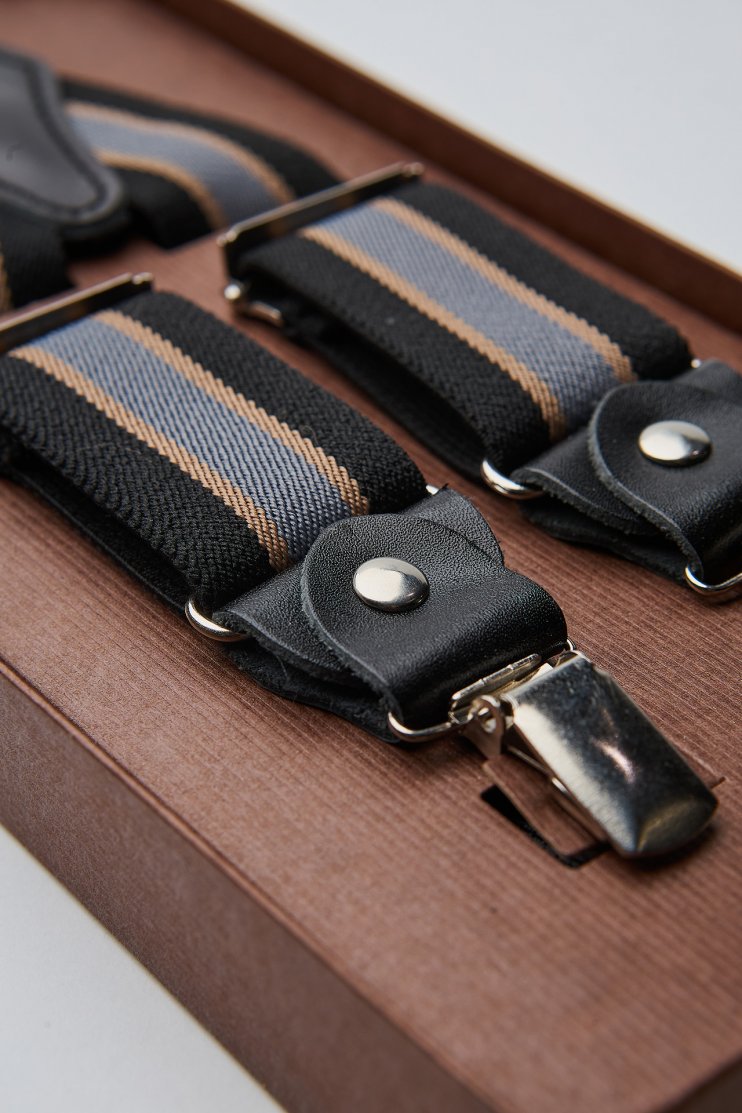 Мужские подтяжки в черную и серую полоску