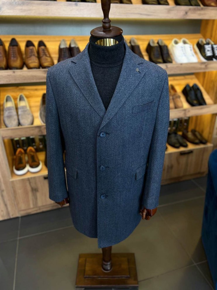 Пальто GER Светло-синее фактурное