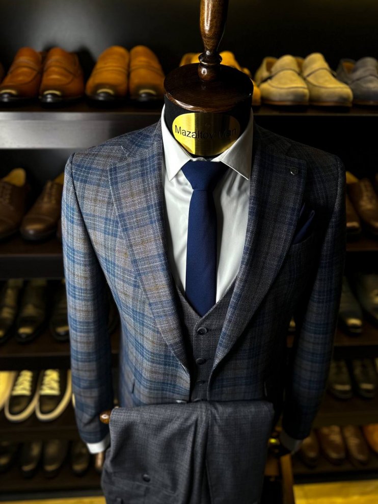 Костюм MAZALTOVMAN Premium 3-ка Серый в клетку