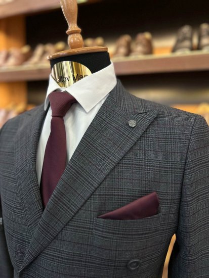 Костюм ERN 2-ка Двубортный Серый в клетку